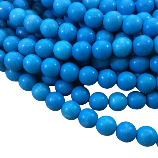 10mm Smooth Dyed Bright Blue Howlite Round/Ball Shaped Beads with 1mm Holes - Sold by 15.75" Strands (Approx. 42 Beads) - Quality Gemstone