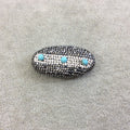 Single Rhinestone Encrusted Oval Focal Shaped Bead with Dyed Blue Howlite Inlay - Measuring 13mm x 42mm, Approx. - Individual, RANDOM