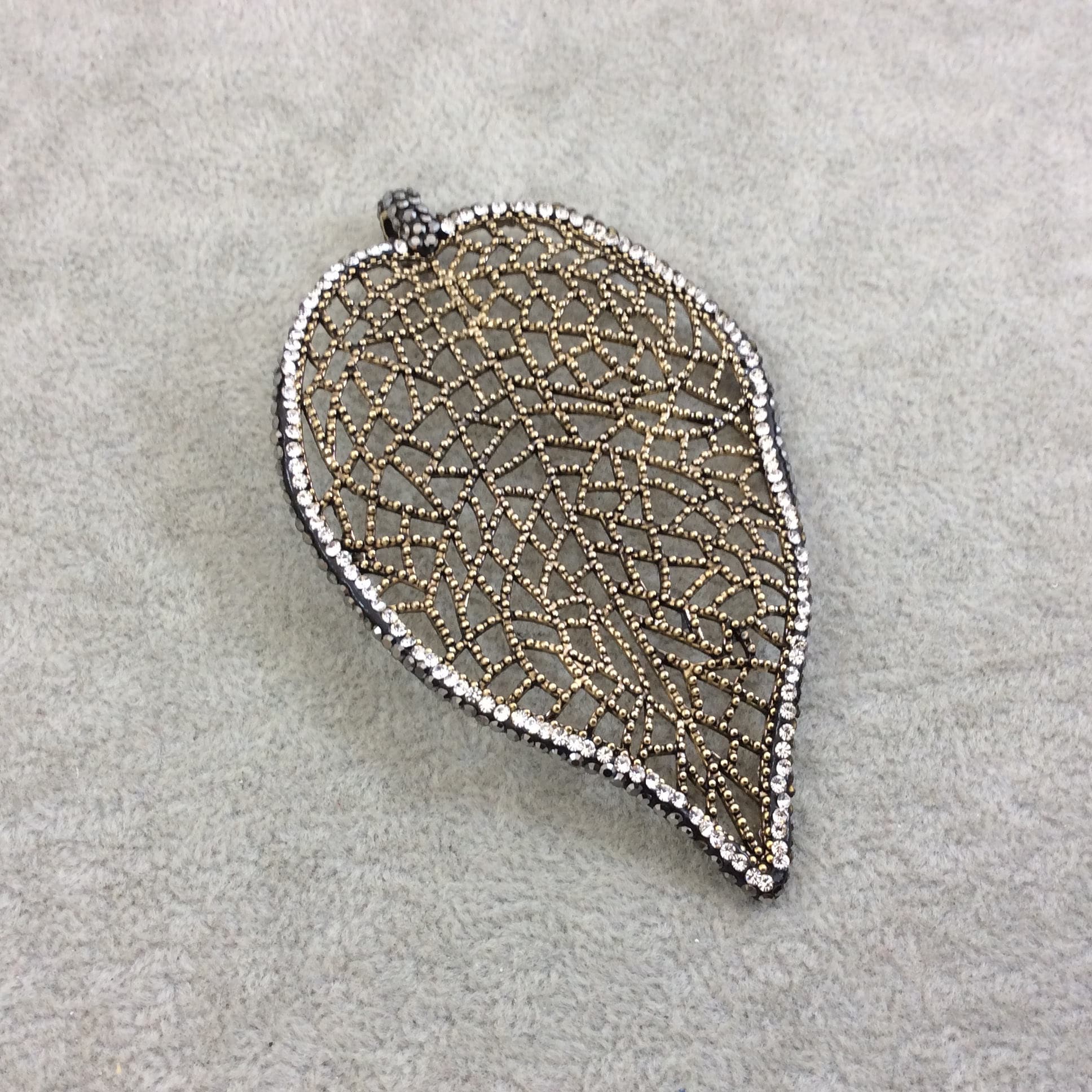 Oxidized Gold Plated Leaf Shaped Inlaid Plated Copper Base Metal Focal Pendant - Measuring 55mm x 82mm  - Sold Individually