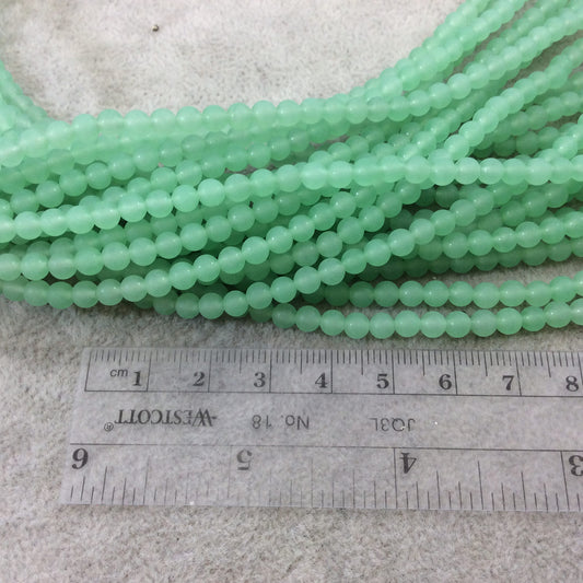 4mm Matte Finish Dyed Light Green Jade Round/Ball Shaped Beads with 0.8mm Holes - Sold by 15" Strands (Approx. 92 Beads) - Quality Gemstone
