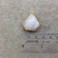 Gold Plated Natural Moonstone Faceted Inverted Shield Shape Copper Bezel Pendant - Measures 23mm x 25mm - Sold Individually, Randomly Chosen
