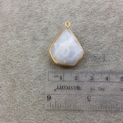 Gold Plated Natural Moonstone Faceted Inverted Shield Shape Copper Bezel Pendant - Measures 23mm x 25mm - Sold Individually, Randomly Chosen