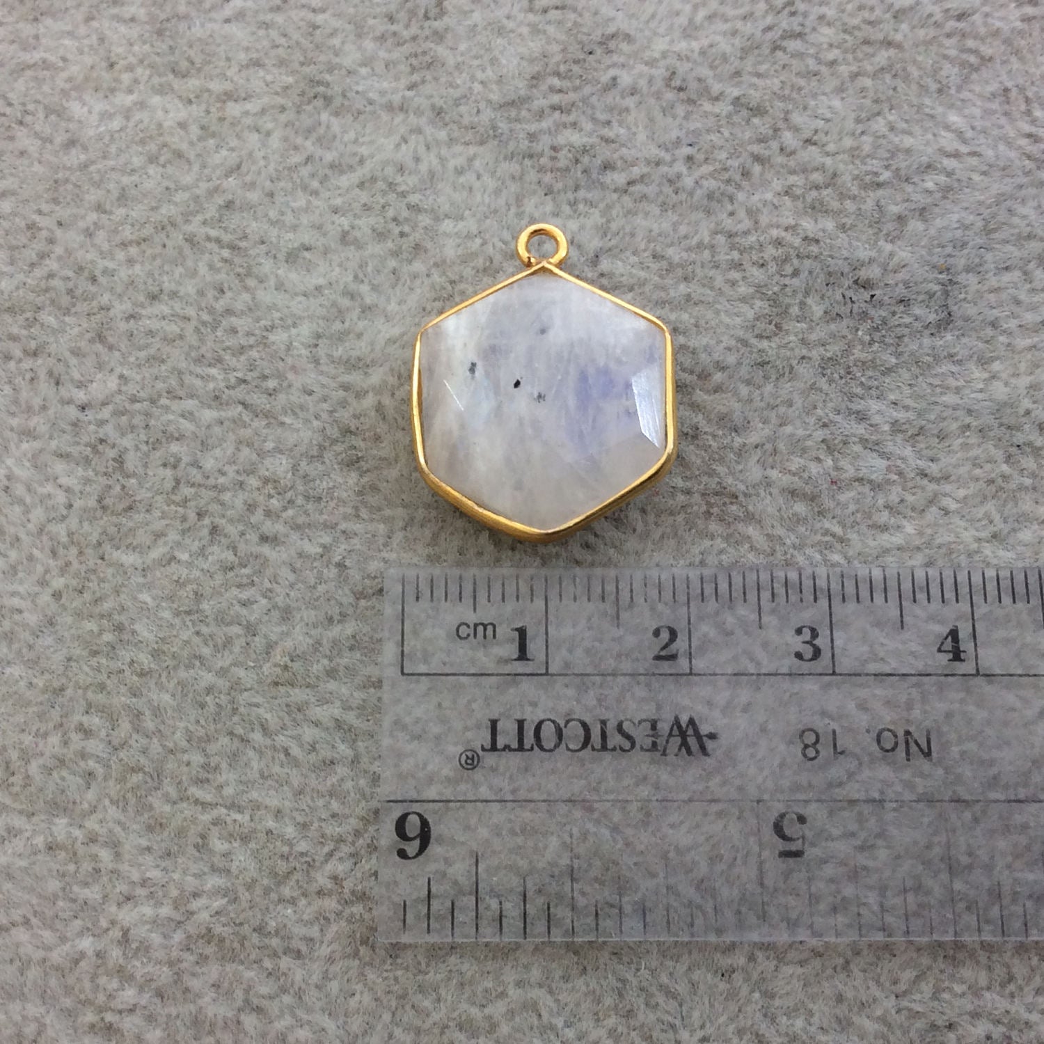 Gold Plated Natural Moonstone Faceted Hexagon Shaped Copper Bezel Pendant - Measures 18mm x 18mm - Sold Individually, Randomly Chosen