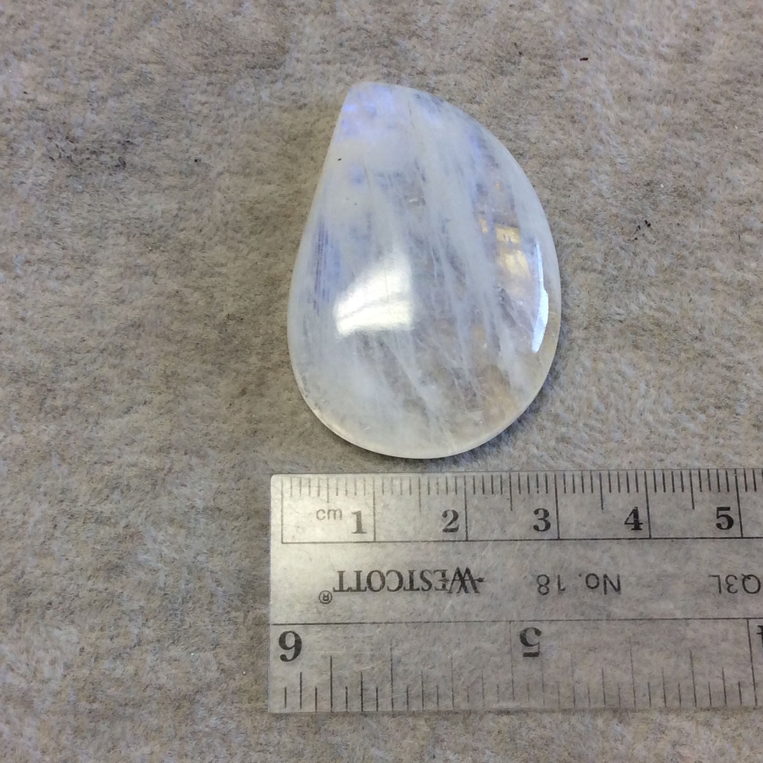 OOAK Single AAA Curved Tear Shaped Blue Moonstone Flat Back Cabochon - Measuring 31mm x 46mm, 9mm Dome Height - Gemstone Cab (Batch B)