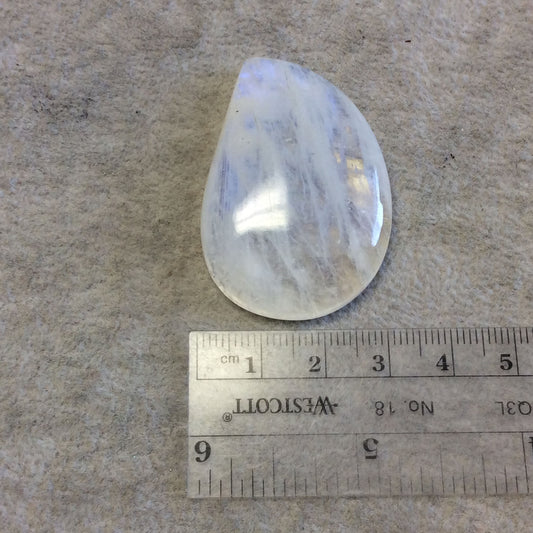 OOAK Single AAA Curved Tear Shaped Blue Moonstone Flat Back Cabochon - Measuring 31mm x 46mm, 9mm Dome Height - Gemstone Cab (Batch B)