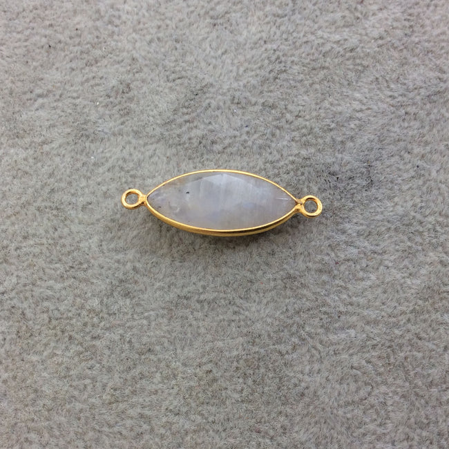 Gold Plated Natural Moonstone Faceted Marquise Shaped Copper Bezel Connector - Measures 11mm x 23mm - Sold Individually, Randomly Chosen