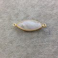 Gold Plated Natural Moonstone Faceted Marquise Shaped Copper Bezel Connector - Measures 13mm x 31mm - Sold Individually, Randomly Chosen