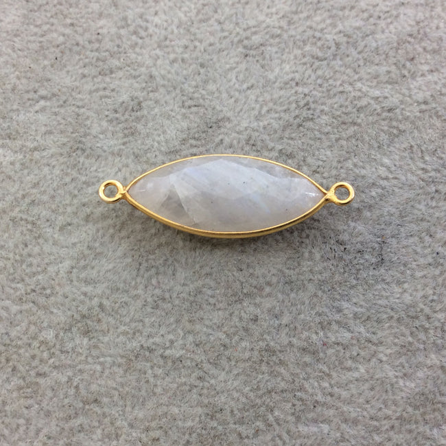 Gold Plated Natural Moonstone Faceted Marquise Shaped Copper Bezel Connector - Measures 13mm x 31mm - Sold Individually, Randomly Chosen