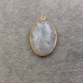 Gold Plated Natural Moonstone Faceted Oblong Oval Shaped Copper Bezel Pendant - Measures 23mm x 32mm - Sold Individually, Randomly Chosen
