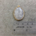 Gold Plated Natural Moonstone Faceted Oblong Oval Shaped Copper Bezel Pendant - Measures 23mm x 32mm - Sold Individually, Randomly Chosen