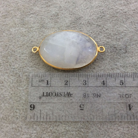 Gold Plated Natural Moonstone Faceted Marquise Shaped Copper Bezel Connector - Measures 23mm x 32mm - Sold Individually, Randomly Chosen