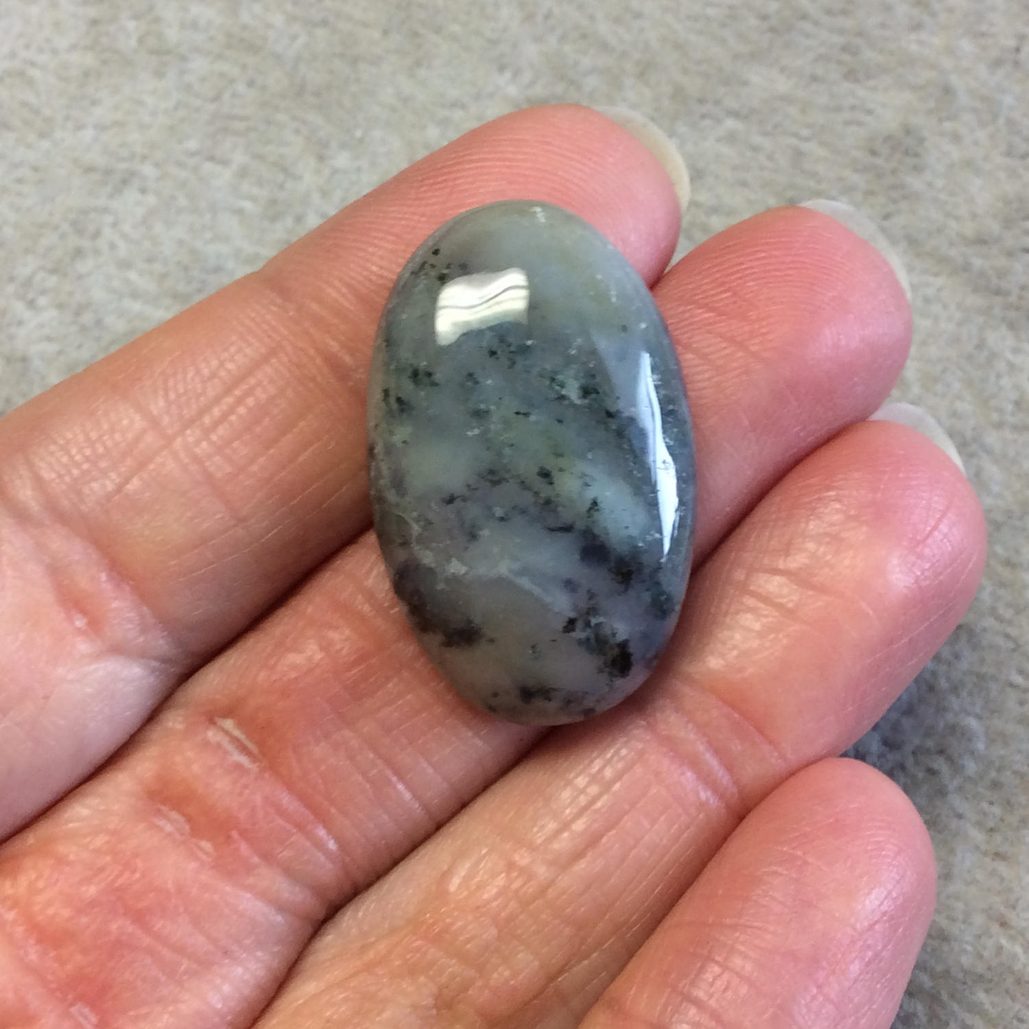 Single OOAK Natural Ocean Jasper Oblong Oval Shaped Flat Back Cabochon - Measuring 20mm x 31mm, 7.5mm Dome Height - Quality Gemstone