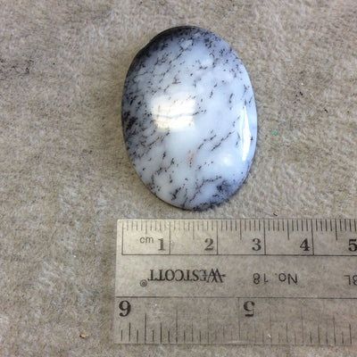Single OOAK Natural Dendritic Opal Oblong Oval Shaped Flat Back Cabochon - Measuring 30mm x 42mm, 7mm Dome Height - High Quality Gemstone