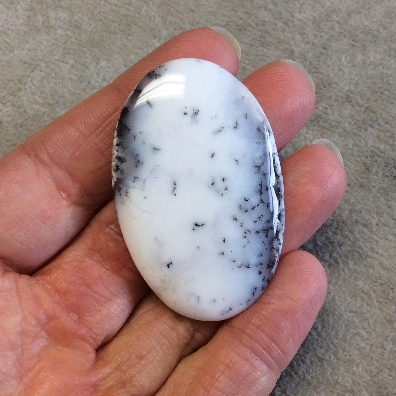 Single OOAK Natural Dendritic Opal Oblong Oval Shaped Flat Back Cabochon - Measuring 34mm x 52mm, 6mm Dome Height - High Quality Gemstone
