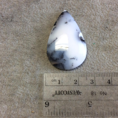 Single OOAK Natural Dendritic Opal Teardrop/Pear Shaped Flat Back Cabochon - Measuring 25mm x 39mm, 6mm Dome Height - High Quality Gemstone