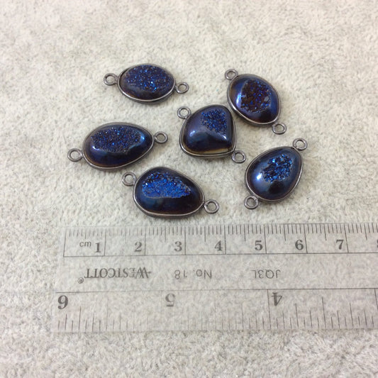 Gunmetal Plated Deep Blue Titanium Druzy Agate Random Freeform Shaped Bezel Connector - Measuring 14-18mm, Approx. - Individual, Random