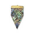 3" Iridescent Rainbow Chevron Arrow Shaped Brown Wooden Pendant with Natural Abalone Shell Overlay - Measuring 44mm x 80mm