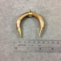 2.5" Light Brown Thick Double Ended Crescent Shaped Natural Ox Bone Pendant with Gold Bail/Caps - Measuring 63mm x 63mm - (TR087-LB)