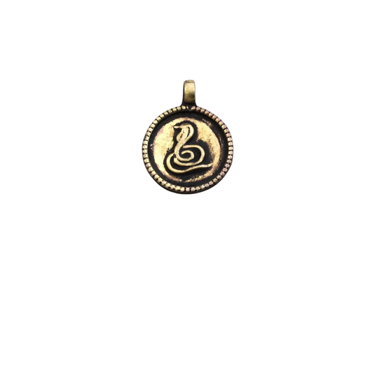 1" Oxidised Gold-Plated Rustic Cast Cobra/Snake Icon Copper Round/Coin/Disc Pendant with Attached Ring  - 22mm Diameter, Approximately