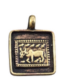1" Oxidized Gold Plated Rustic Cast Cow/Ox Icon Copper Rectangle or Square Pendant with Attached Ring  - Two Sizes/Shapes Available!