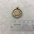 3/4" Oxidized Gold Plated Rustic Cast Sun Icon Copper Round/Coin/Disc Pendant with Attached Ring  - 20mm Diameter, Approximately