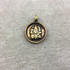 1" Oxidized Gold Plated Rustic 'Shiva' Copper Circle/Coin/Disc God/Deity Pendant with Attached Ring  - 18mm, Approximately