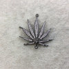 Gunmetal Plated CZ Cubic Zirconia Inlaid Cannabis Leaf Shaped Copper Connector - Measuring 37mm x 37mm, Approx.  - Sold Individually, RANDOM