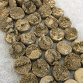 16mm Metallic Gold Premium Druzy Agate Flat Round/Coin Shaped Beads - 7.5" Strand (Approximately 12 Beads) - Natural Semi-Precious Gemstone