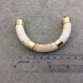 3.5" White/Ivory Alternating Bail U-Shaped Crescent Natural Ox Bone Focal Pendant with Gold Brackets - Measuring 86mm x 50mm 