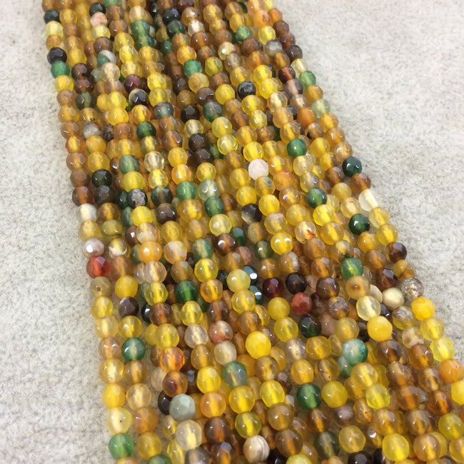4mm Faceted Mixed Yellow/Green Agate Round/Ball Shaped Beads - 14.75" Strand (Approximately 95 Beads) - Natural Semi-Precious Gemstone