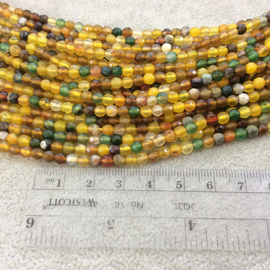4mm Faceted Mixed Yellow/Green Agate Round/Ball Shaped Beads - 14.75" Strand (Approximately 95 Beads) - Natural Semi-Precious Gemstone