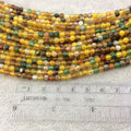 4mm Faceted Mixed Yellow/Green Agate Round/Ball Shaped Beads - 14.75" Strand (Approximately 95 Beads) - Natural Semi-Precious Gemstone