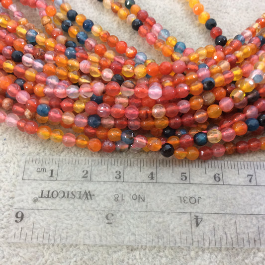 4mm Faceted Mixed Yellow/Pink/Blue Agate Round/Ball Shaped Beads - 14.75" Strand (Approximately 95 Beads) - Natural Semi-Precious Gemstone