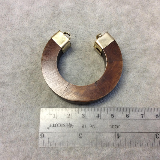2.25" Warm Brown Double Ended Thick U-Shaped Crescent Shaped Natural Ox Bone Focal Pendant - Measuring 55mm x 56mm - (TR077-WB)