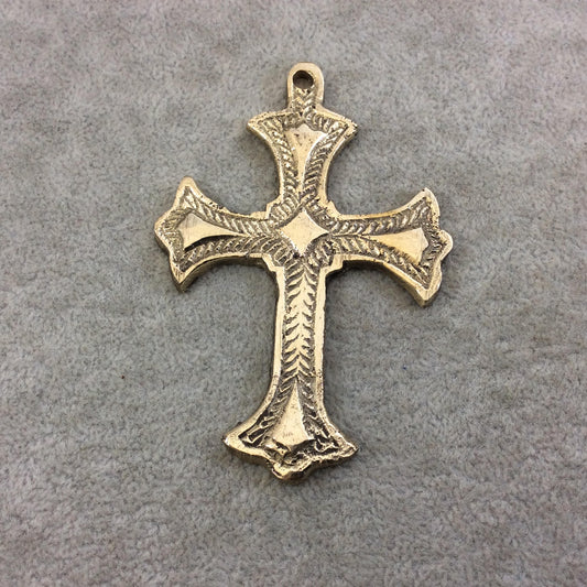 3.5" Heavy Diamond Patterned Oxidized Gold Plated Brass Cross Pendant  - Measuring 48mm x 86mm, Approximately - Sold Individually