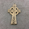 3.5" Heavy Knot Patterned Oxidized Gold Plated Brass Cross Pendant  - Measuring 49mm x 86mm, Approximately - Sold Individually
