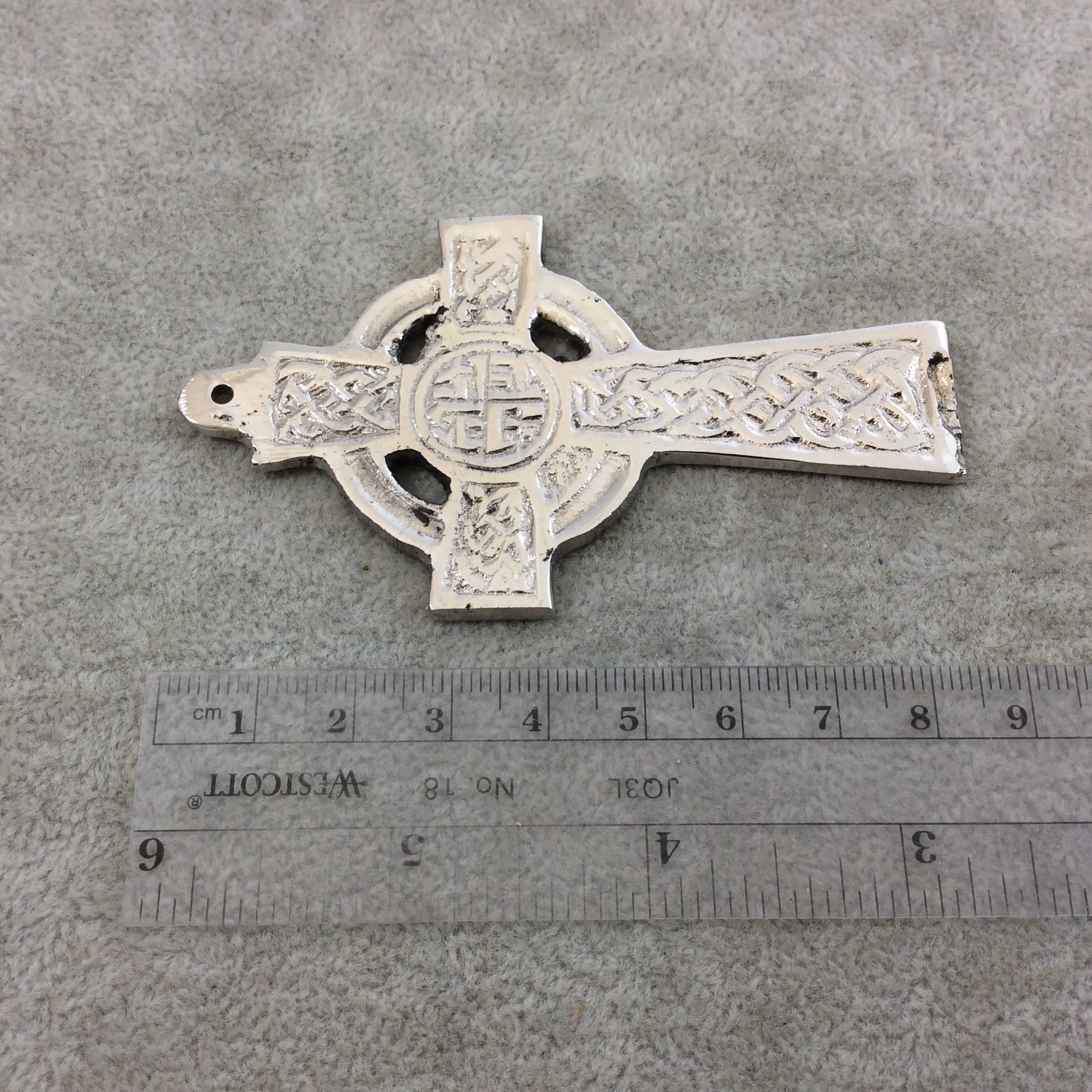 3.5" Heavy Knot Patterned Oxidized Silver Plated Brass Cross Pendant  - Measuring 49mm x 86mm, Approximately - Sold Individually