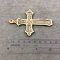 3.5" Heavy Clover Patterned Oxidized Gold Plated Brass Cross Pendant  - Measuring 62mm x 87mm, Approximately - Sold Individually
