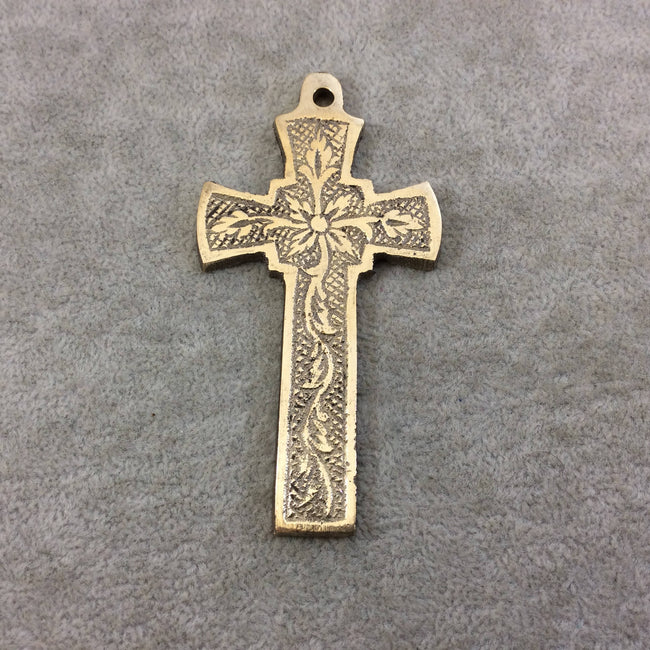 3.5" Heavy Thin Vine Patterned Oxidized Gold Plated Brass Cross Pendant  - Measuring 46mm x 88mm, Approximately - Sold Individually