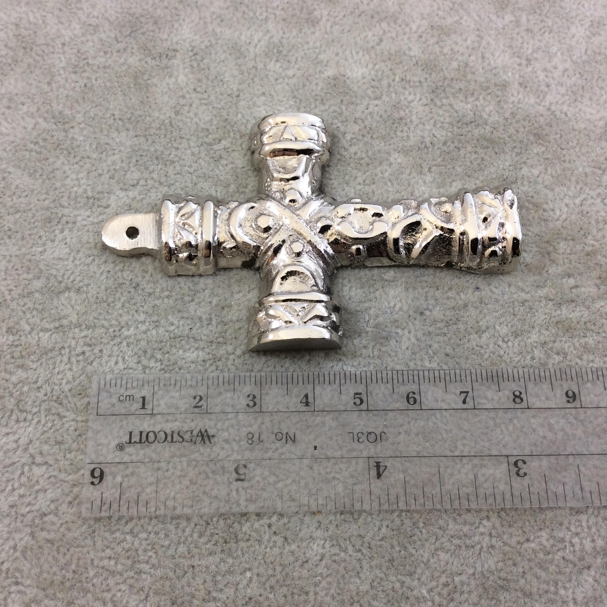 3.25" Heavy Domed Patterned Oxidized Silver Plated Brass Cross Pendant  - Measuring 50mm x 83mm, Approximately - Sold Individually