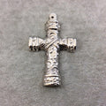 3.25" Heavy Domed Patterned Oxidized Silver Plated Brass Cross Pendant  - Measuring 50mm x 83mm, Approximately - Sold Individually