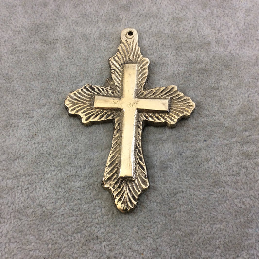 3.25" Heavy Line Burst Patterned Oxidized Gold Plated Brass Cross Pendant  - Measuring 58mm x 87mm, Approximately - Sold Individually