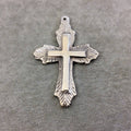 3.25" Heavy Line Burst Patterned Oxidized Silver Plated Brass Cross Pendant  - Measuring 58mm x 87mm, Approximately - Sold Individually