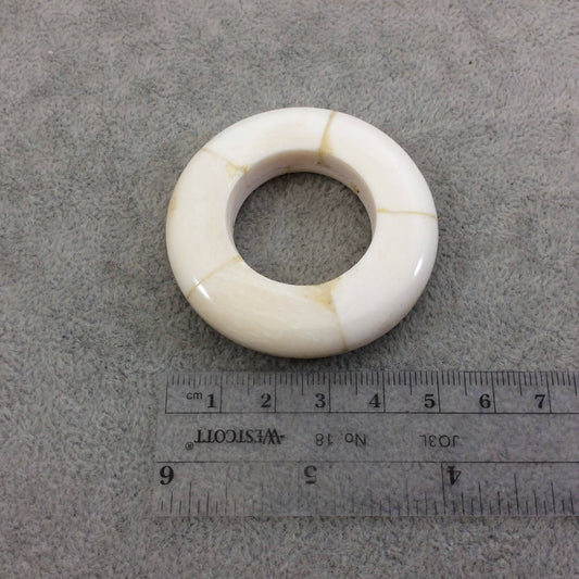 2" White/Ivory Natural Ox Bone Thick Round Donut/Ring Shaped Focal Pendant - Outer Diameter Measures 52mm x 52mm, Approx. - (TR2WHDRPFI)