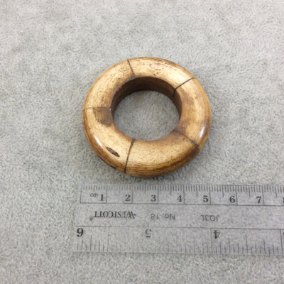 2" Light Brown Natural Ox Bone Thick Round Donut/Ring Shaped Focal Pendant - Outer Diameter Measures 52mm x 52mm, Approx. - (TR2LBDRPFI)