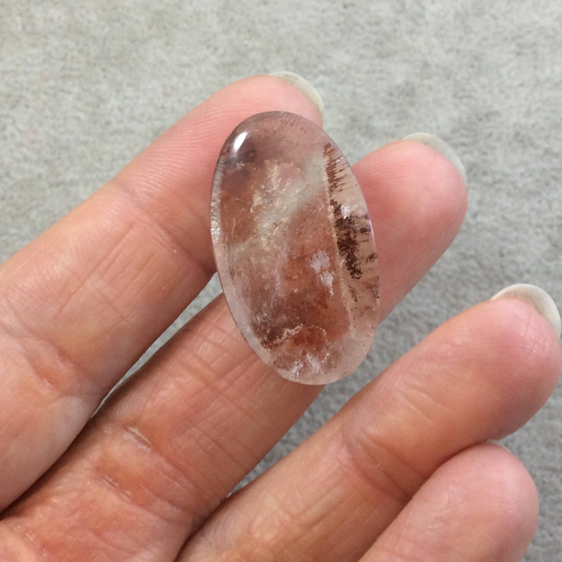 Natural Lodolite (Scenic/Garden Quartz) Oblong Oval Shaped Reverse Domed Cabochon - Measuring 18mm x 31mm, 9.5mm Dome - Gemstone Cab