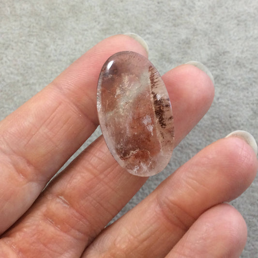 Natural Lodolite (Scenic/Garden Quartz) Oblong Oval Shaped Reverse Domed Cabochon - Measuring 18mm x 31mm, 9.5mm Dome - Gemstone Cab