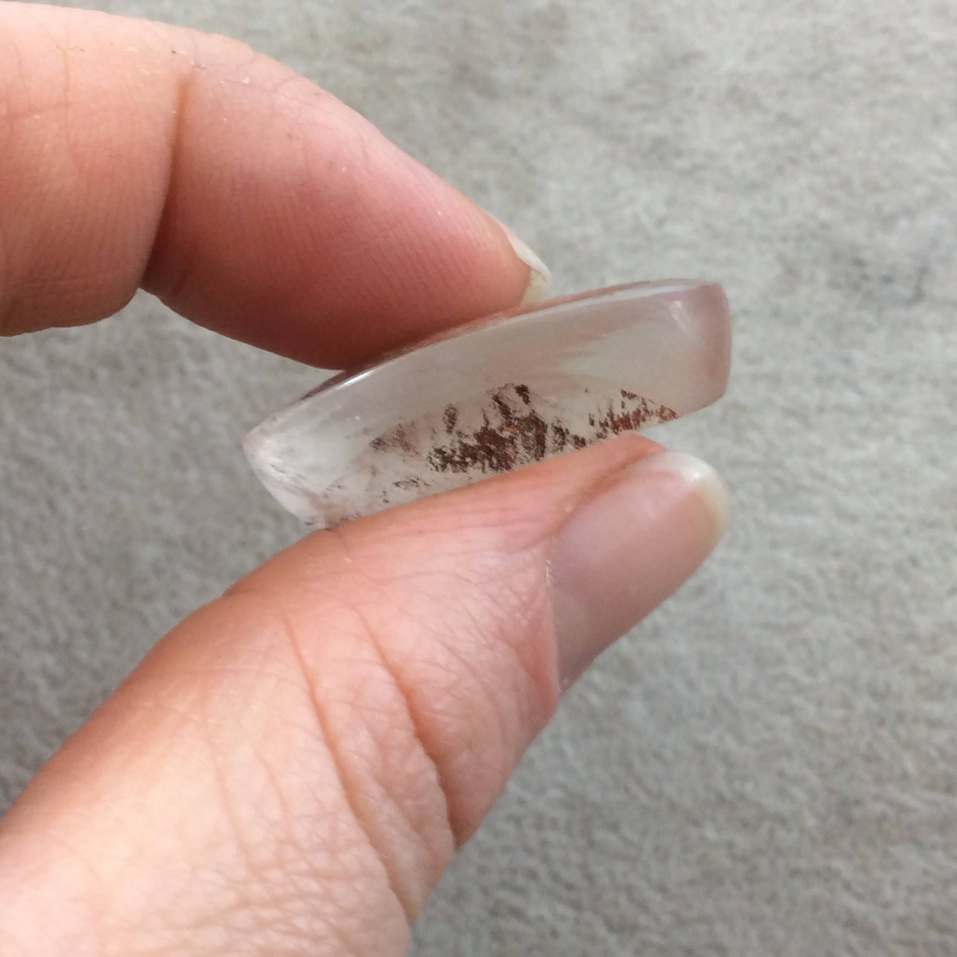 Natural Lodolite (Scenic/Garden Quartz) Oblong Oval Shaped Reverse Domed Cabochon - Measuring 18mm x 31mm, 9.5mm Dome - Gemstone Cab