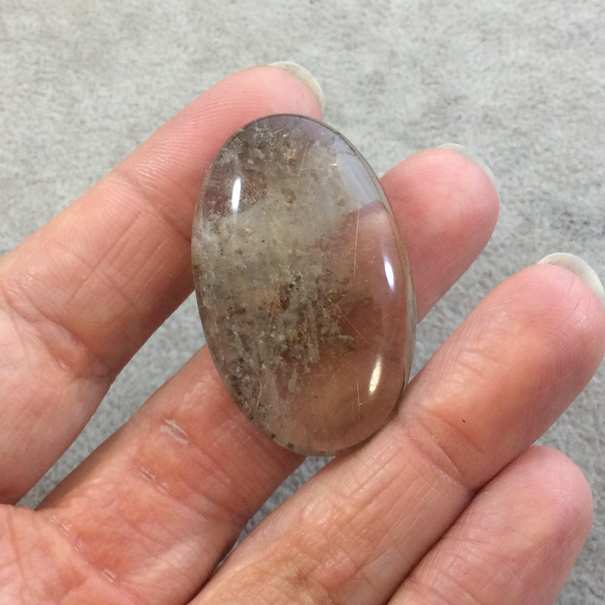 Natural Lodolite (Scenic/Garden Quartz) Oblong Oval Shaped Flat Back Cabochon - Measuring 26mm x 41mm, 11.5mm Dome - Quality Gemstone Cab
