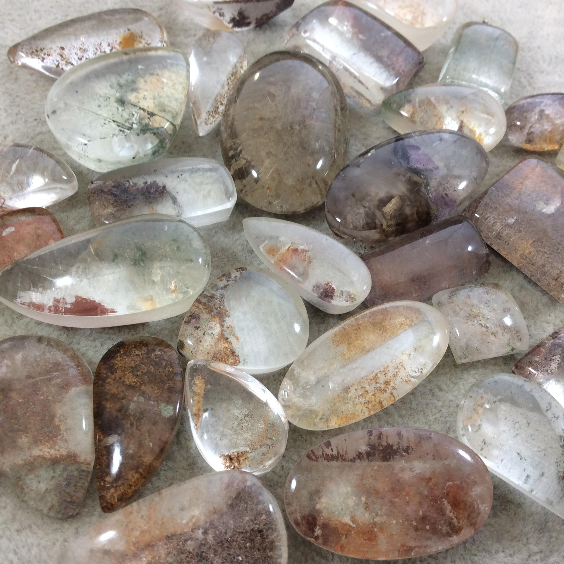 Natural Lodolite (Scenic/Garden Quartz) Oblong Oval Shaped Flat Back Cabochon - Measuring 26mm x 41mm, 11.5mm Dome - Quality Gemstone Cab